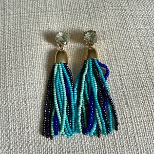 J. Crew Blue Beaded Tassel Earrings